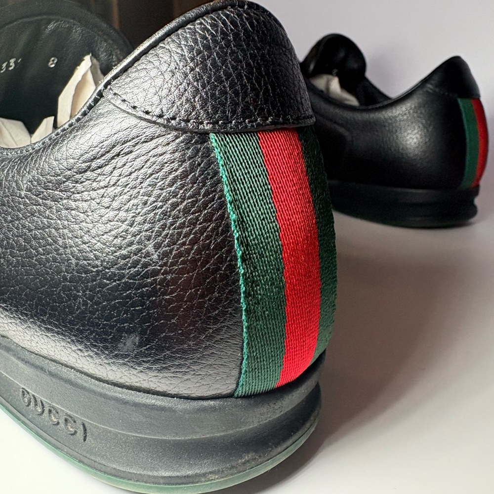 Gucci Black Leather Men's Sneakers men's size 10 - Picture 4 of 14